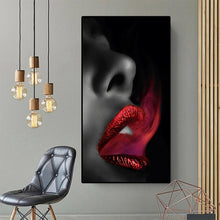 Lade das Bild in den Galerie-Viewer, Modern art oil painting woman sexy red lips spit red smoke on canvas poster and print wall decoration painting