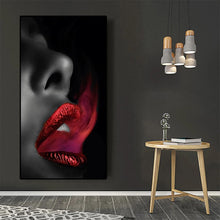 Lade das Bild in den Galerie-Viewer, Modern art oil painting woman sexy red lips spit red smoke on canvas poster and print wall decoration painting